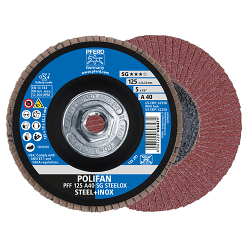 Pferd 69300495 | 62258 5" Diameter x 40 Grit Aluminum Oxide Flap Disc