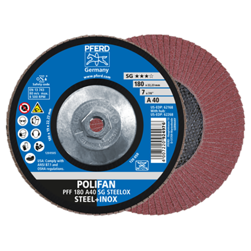 Pferd 69300500 | 62268 7" Diameter x 40 Grit Aluminum Oxide Flap Disc