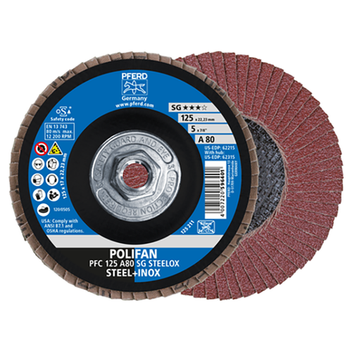 Pferd 69300524 | 62315 5" Diameter x 80 Grit Aluminum Oxide Flap Disc Pferd 69300524 | 62315 5" Diameter x 80 Grit Aluminum Oxide Flap Disc