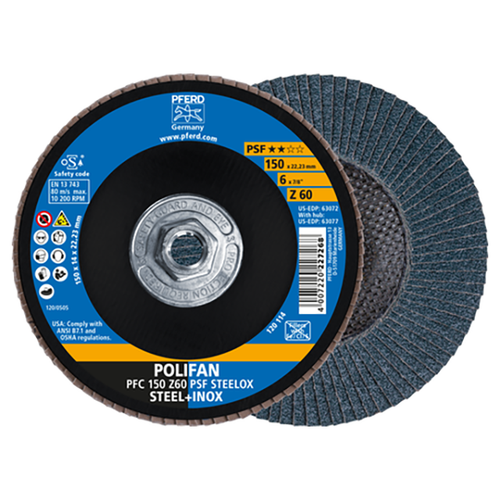 Pferd 69300651 | 63077 6" Diameter x 60 Grit Zirconia Flap Disc