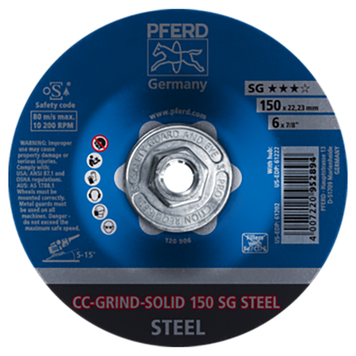 Pferd 69901692 | 61222 6" Diameter x 5/8-11" Thread Ceramic Grinding Disc