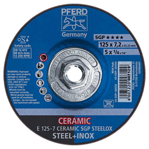 Pferd 69901731 | 60064 5" Diameter x 1/4" Width Ceramic SGP Steelox Grinding Wheel