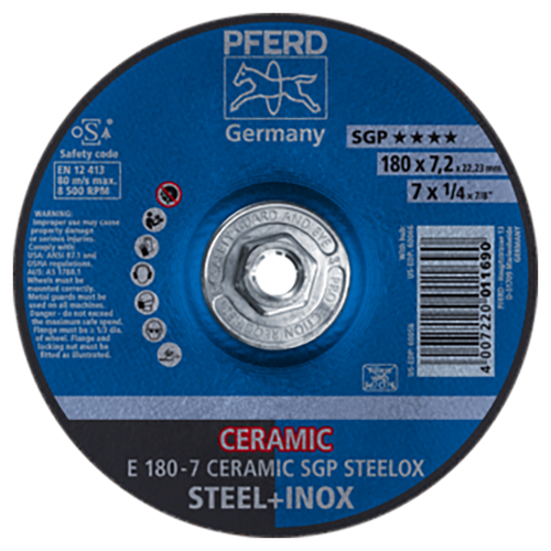 Pferd 69901732 | 60066 7" Diameter x 1/4" Width Ceramic SGP Steelox Grinding Wheel