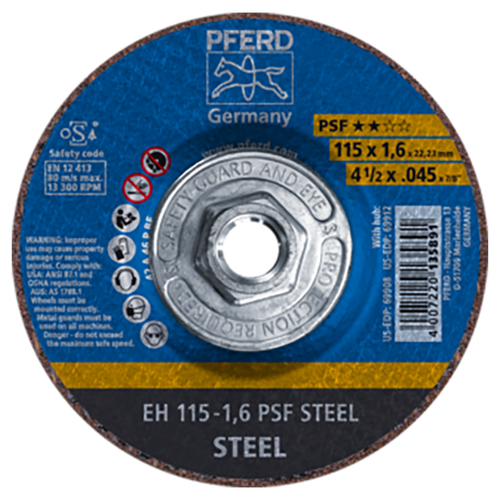 Pferd 69902543 | 69912 4-1/2" Diameter x 0.045" Width Aluminum Oxide Cutoff Wheel