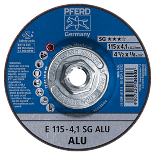Pferd 69902579 | 61312 4-1/2" Diameter x 1/8" Width Aluminum Oxide Grinding Wheel