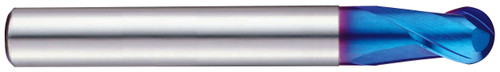YG1 G8A28055 | 5.50mm Diameter x 6.00mm Shank x 6.50mm LOC x 12.00mm LBS x 60.00mm OAL x 2.75mm Radius x 30 Degree Helix Angle 2 Flute Blue Coated Carbide G8A28 Ball Nose End Mill