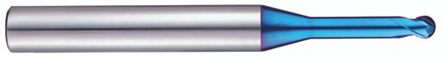 YG1 G8A46008 | 0.80mm Diameter x 4.00mm Shank x 0.60mm LOC x 6.00mm LBS x 45.00mm OAL x 0.40mm Radius x 30 Degree Helix Angle 2 Flute Blue Coated Carbide G8A46 Ball Nose End Mill