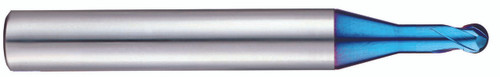 YG1 G8A54010 | 3/76" Diameter x 13/55" Shank x 1 31/32" OAL x 3/76" LOC 2 Flute Blue Coated Carbide Ball Nose End Mill
