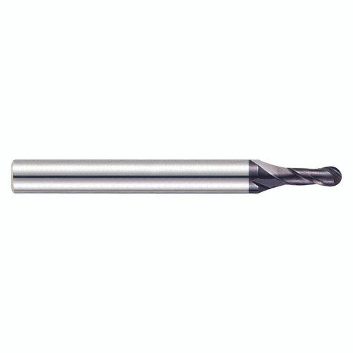 YG1 GM960940 | 0.040" Diameter x 1/8" Shank x 0.100" LOC x 3-1/8" OAL x 0.020" Radius x 30 Degree Helix Angle 2 Flute Y-Coated Carbide GM960 Ball Nose End Mill