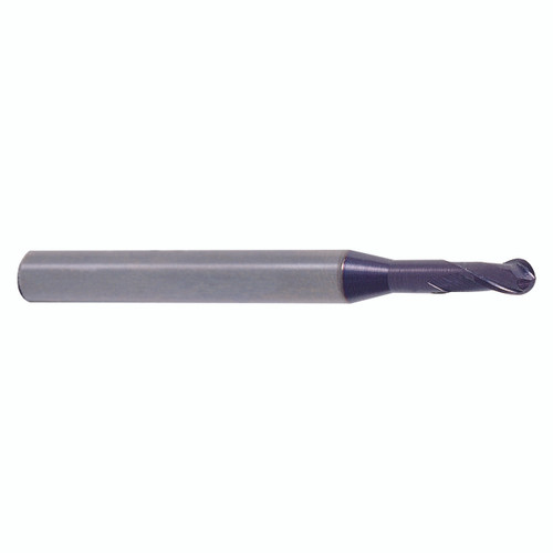YG1 GM886940 | 3/38" Diameter x 3/19" Shank x 2/17" LOC x 1-71/92" OAL x 3/76" Radius 2 Flute Carbide Ball Nose End Mill