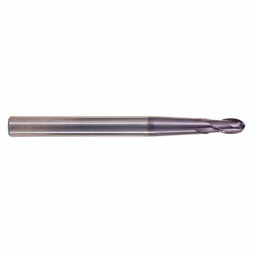 YG1 GM902010 | 3/76" Diameter x 13/55" Shank x 3/38" LOC x 2-25/69" OAL x 1/51" Radius 2 Flute Carbide Ball Nose End Mill
