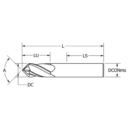 Keo 933-000-149 | 0.5000" Diameter x 1.6250" Length of Shank x 3.0000" OAL x 90 Degree Angle 4 Flute TiN Coated Carbide Square End Mill
