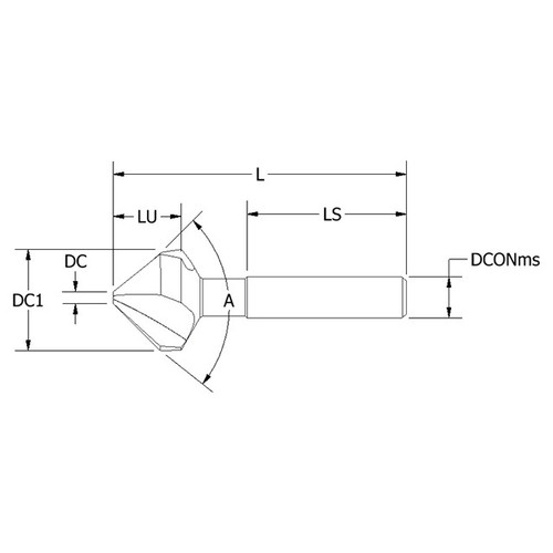 Keo 919-001-492 | 3/4" Diameter x 0.375" Shank x 1.500" Length of Shank x 2.500" OAL x 100 Degree Included Angle 3 Flute TiN Coated HSS-Co Countersink