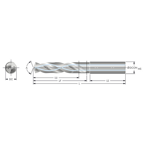 Keo 928-000-480 | #65 Trade x 0.035" Diameter x 0.158" Shank x 1.102" Length of Shank x 2.284" OAL x 140 Degree Included Angle 2 Flute AlTiN Coated Carbide Screw Machine Length Drill Bit