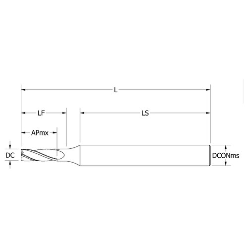 Keo 934-000-133 | 0.078" Diameter x 0.188" Shank x 0.234" Maximum Depth of Cut x 1.500" OAL 2 Flute Uncoated HSS Square End Mill