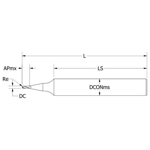 Keo 934-000-224 | 0.005" Diameter x 1.330" Shank Length x 1.500" OAL HSS Ball End Mill