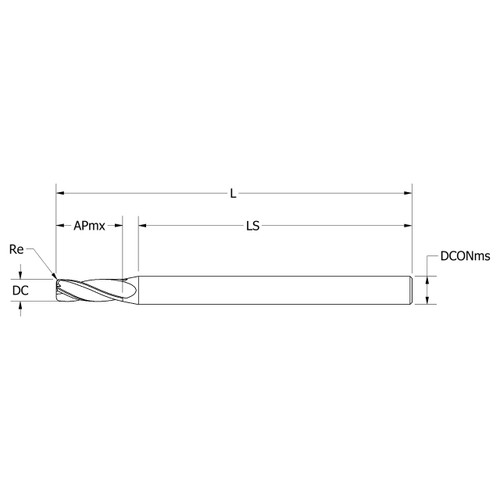 Keo 930-000-827 | 0.060" Diameter x 1.153" Shank Length x 1.500" OAL Amorphous Diamond Coated Carbide Corner Radius End Mill