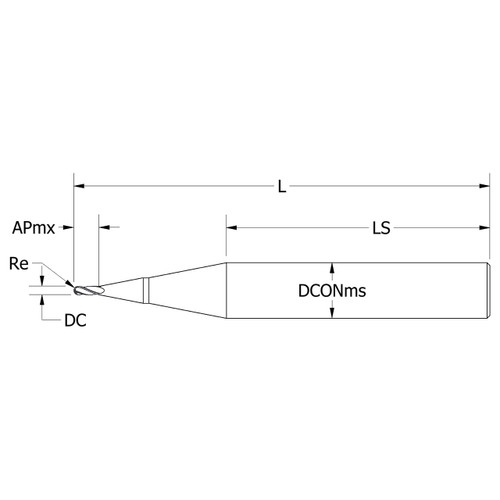Keo 930-002-090 | 0.009" Diameter x 1.134" Shank Length x 1.500" OAL Amorphous Diamond Coated Carbide Ball Nose End Mill