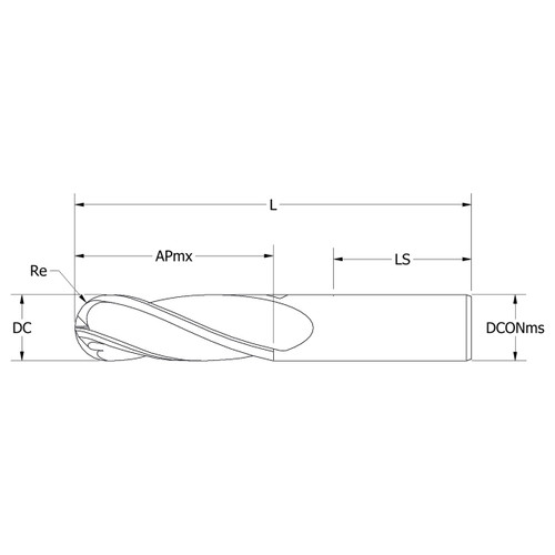 Keo 931-000-337 | 0.125" Diameter x 0.125" Shank x 1.000" Maximum Depth of Cut x 2.500" OAL x 0.063" Radius 3 Flute Amorphous Diamond Coated Carbide Ball Nose End Mill