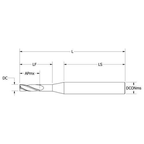 Keo 930-003-148 | 0.050" Diameter x 0.125" Shank x 0.075" Maximum Depth of Cut x 2.500" OAL 3 Flute Amorphous Diamond Coated Carbide Square End Mill