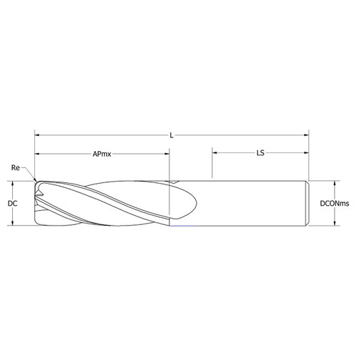 Keo 976-000-233 | 0.125" Diameter x 0.125" Shank x 1.375" Length of Shank x 0.750" Maximum Depth of Cut x 2.500" OAL x 0.015" Radius x 4 Flute Carbide AlCrN Coated Corner Radius End Mill