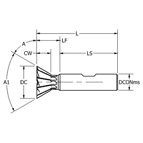 Keo 929-000-080 | 0.3750" Diameter x 1.7500" Length of Shank x 2.1250" OAL 6 Cutting Edge HSS-Co Dovetail Cutter