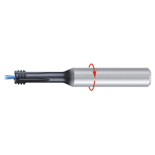 Emuge GF74370B.5043 | 4.80mm Diameter x 1/4"-28" Thread Size x 58.00mm OAL 4 Flute 10 Degree Helix Angle ALCR-89 Coated Thread Milling Cutter