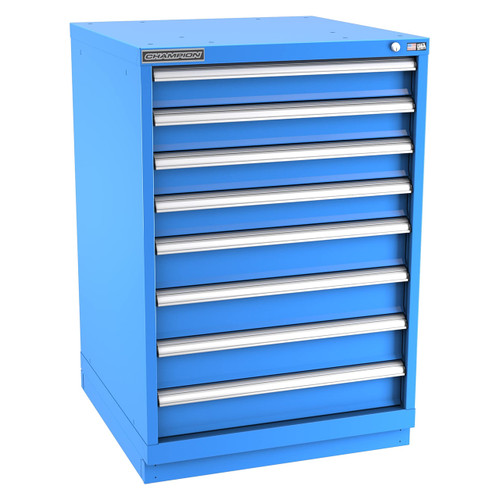 Champion Tool Storage SWS1800-0802-ILC-FTB-BB | 28-1/4" Width x 41-3/4" Height x 22-1/2" Depth 8 Drawer 168 Compartment Powder Coated Steel Modular Compartment Cabinet - Bright Blue