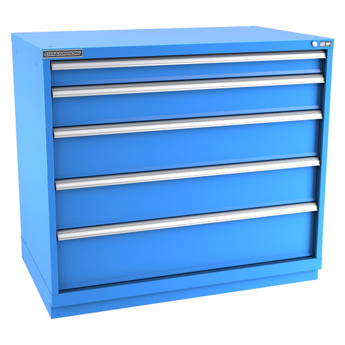 Champion Tool Storage EWS1800-0502-ILC-FTB-BB | 47" Width x 41-3/4" Height x 22-1/2" Depth 5 Drawer 128 Compartment Powder Coated Steel Modular Compartment Cabinet - Bright Blue