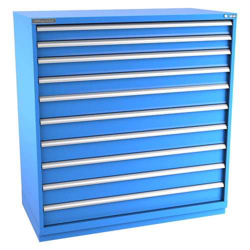Champion Tool Storage DWS2700-100-1-ILC-FTB-BB | 56-1/2" Width x 59-1/2" Height x 22-1/2" Depth 10 Drawer 210 Compartment Powder Coated Steel Modular Compartment Cabinet - Bright Blue