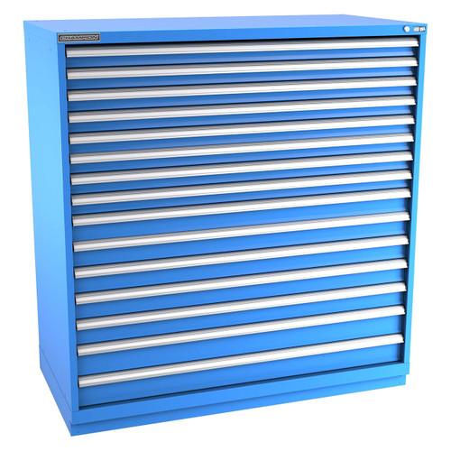 Champion Tool Storage DWS2700-1501-ILC-FTB-BB | 56-1/2" Width x 59-1/2" Height x 22-1/2" Depth 15 Drawer 512 Compartment Powder Coated Steel Modular Compartment Cabinet - Bright Blue