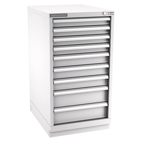 Champion Tool Storage NWS1800-0901-ILC-FTB-LG | 22-3/16" Width x 41-3/4" Height x 22-1/2" Depth 9 Drawer 99 Compartment Powder Coated Steel Modular Compartment Cabinet - Light Gray