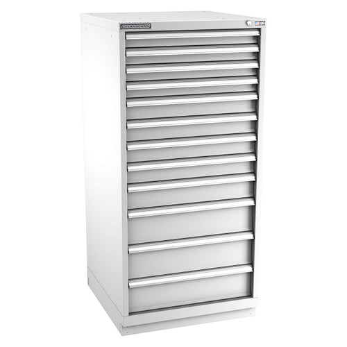 Champion Tool Storage SWS2700-1201-ILC-FTB-LG | 28-1/4" Width x 59-1/2" Height x 22-1/2" Depth 12 Drawer 208 Compartment Powder Coated Steel Modular Compartment Cabinet - Light Gray
