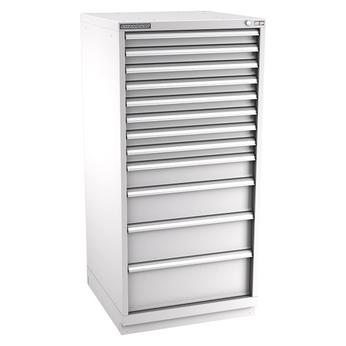 Champion Tool Storage SWS2700-1202-ILC-FTB-LG | 28-1/4" Width x 59-1/2" Height x 22-1/2" Depth 12 Drawer 204 Compartment Powder Coated Steel Modular Compartment Cabinet - Light Gray