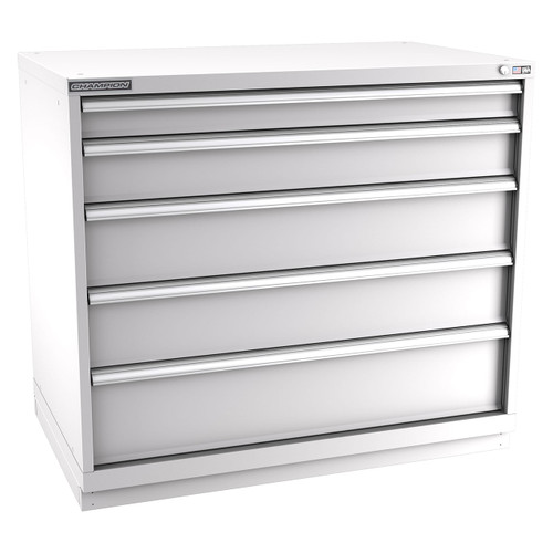 Champion Tool Storage EWS1800-0502-ILC-FTB-LG | 47" Width x 41-3/4" Height x 22-1/2" Depth 5 Drawer 128 Compartment Powder Coated Steel Modular Compartment Cabinet - Light Gray
