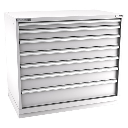 Champion Tool Storage EWS1800-0701-ILC-FTB-LG | 47" Width x 41-3/4" Height x 22-1/2" Depth 7 Drawer 180 Compartment Powder Coated Steel Modular Compartment Cabinet - Light Gray
