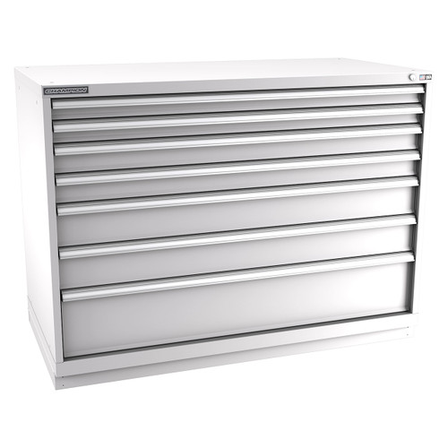 Champion Tool Storage DWS1800-0701-ILC-FTB-LG | 56-1/2" Width x 41-3/4" Height x 22-1/2" Depth 7 Drawer 162 Compartment Powder Coated Steel Modular Compartment Cabinet - Light Gray