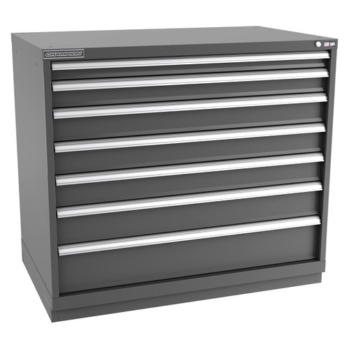 Champion Tool Storage EWS1800-0701-ILC-FTB-DG | 47" Width x 41-3/4" Height x 22-1/2" Depth 7 Drawer 180 Compartment Powder Coated Steel Modular Compartment Cabinet - Dark Gray