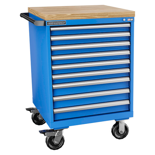 Champion Tool Storage SWS1500-0901IL-MB8-BBT-BB | 28-1/4" Width x 43-1/4" Height x 22-1/2" Depth 7 Drawer Powder Coated Steel Modular Drawer With Butcher Block - Bright Blue Champion Tool Storage SWS1500-0901IL-MB8-BBT-BB | 28-1/4" Width x 43-1/4" Height x 22-1/2" Depth 7 Drawer Powder Coated Steel Modular Drawer With Butcher Block - Bright Blue
