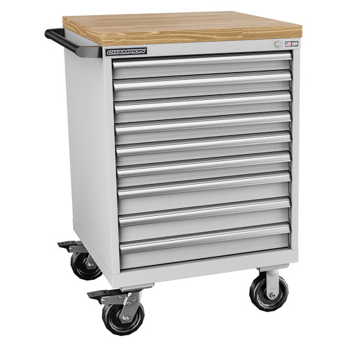 Champion Tool Storage SWS1500-0901ILC-MB8-BBT-LG | 28-1/4" Width x 43-1/4" Height x 22-1/2" Depth 9 Drawer 161 Compartment Powder Coated Steel Modular Compartment With Butcher Block - Light Gray