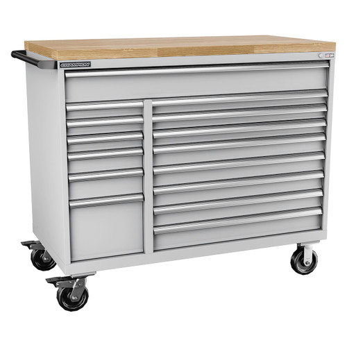 Champion Tool Storage DWS1800-1301IL-MB8-BBT-LG | 56-1/2" Width x 39-3/8" Height x 22-1/2" Depth 13 Drawer Powder Coated Steel Modular Drawer With Butcher Block - Light Gray
