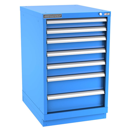 Champion Tool Storage NW1500-0701-ILC-FTB-BB | 22-3/16" Width x 35-7/8" Height x 28-1/2" Depth 7 Drawer 86 Compartments Powder Coated Steel Modular Drawer Cabinet - Bright Blue