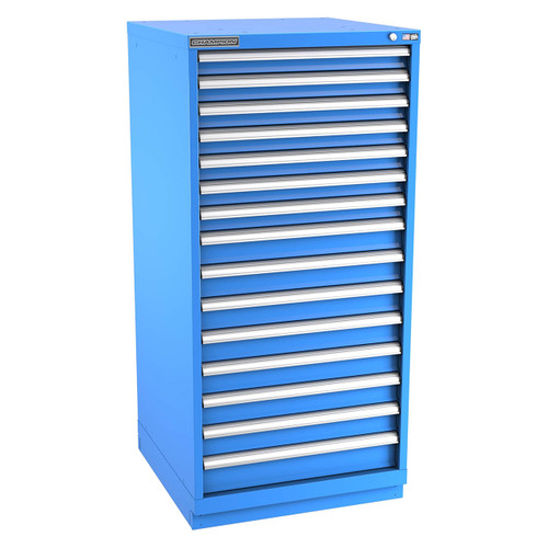 Champion Tool Storage SW2700-1501-ILC-FTB-BB | 28-1/4" Width x 59-1/2" Height x 28-1/2" Depth 15 Drawer 300 Compartments Powder Coated Steel Modular Drawer Cabinet - Bright Blue