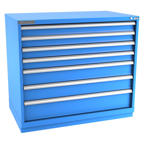 Champion Tool Storage EW1800-0702-ILC-FTB-BB | 47" Width x 41-3/4" Height x 28-1/2" Depth 7 Drawer 228 Compartments Powder Coated Steel Modular Drawer Cabinet - Bright Blue