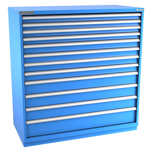 Champion Tool Storage DW2700-1201-ILC-FTB-BB | 56-1/2" Width x 59-1/2" Height x 28-1/2" Depth 12 Drawer 374 Compartments Powder Coated Steel Modular Drawer Cabinet - Bright Blue