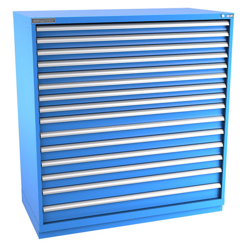 Champion Tool Storage DW2700-1501-ILC-FTB-BB | 56-1/2" Width x 59-1/2" Height x 28-1/2" Depth 15 Drawer 512 Compartments Powder Coated Steel Modular Drawer Cabinet - Bright Blue
