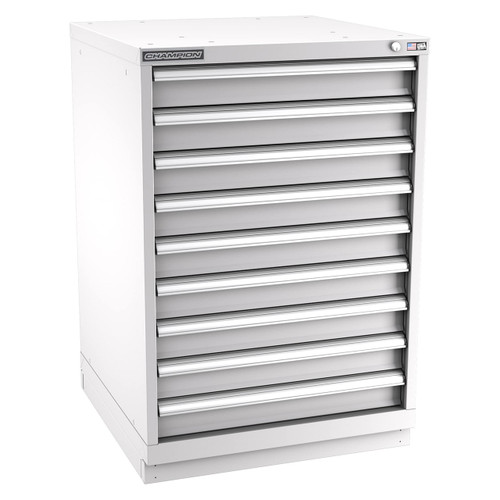 Champion Tool Storage SW1800-0902-ILC-FTB-LG | 28-1/4" Width x 41-3/4" Height x 28-1/2" Depth 9 Drawer 180 Compartments Powder Coated Steel Modular Drawer Cabinet - Light Gray