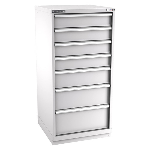 Champion Tool Storage SW2700-0701-ILC-FTB-LG | 28-1/4" Width x 59-1/2" Height x 28-1/2" Depth 7 Drawer 59 Compartments Powder Coated Steel Modular Drawer Cabinet - Light Gray