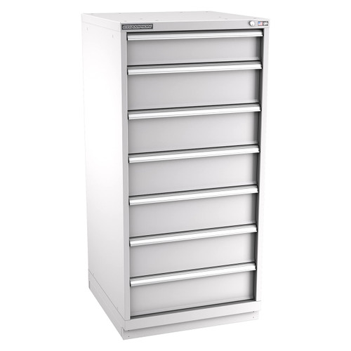 Champion Tool Storage SW2700-0702-ILC-FTB-LG | 28-1/4" Width x 59-1/2" Height x 28-1/2" Depth 7 Drawer 67 Compartments Powder Coated Steel Modular Drawer Cabinet - Light Gray