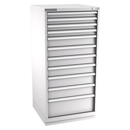 Champion Tool Storage SW2700-1101-ILC-FTB-LG | 28-1/4" Width x 59-1/2" Height x 28-1/2" Depth 11 Drawer 172 Compartments Powder Coated Steel Modular Drawer Cabinet - Light Gray